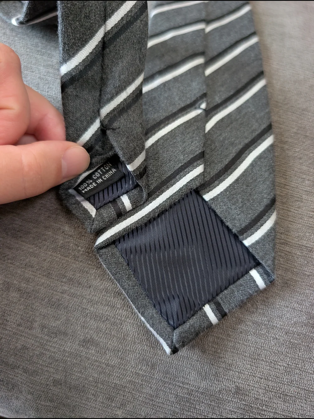 Windsor Tie Co Men’s Gray Black White Striped 100% Cotton Necktie